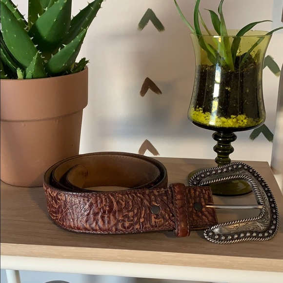 Vintage Justin Tooled Brown Belt - Picture 2 of 4